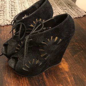 Black suede wedges